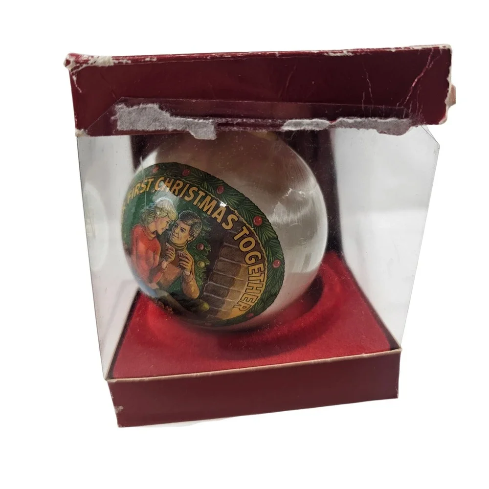 Gorham 1998 Our First Christmas Together Silk Ball Ornament Vtg White 6209290